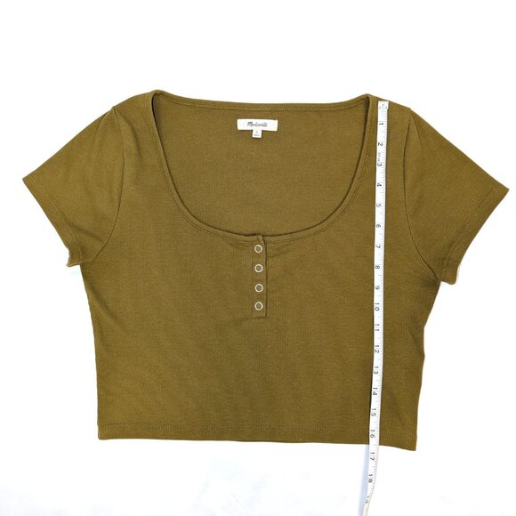Madewell | Ribbed Henley High-Crop Short Sleeve Tee in Spiced Olive Green Medium - Picture 7 of 10